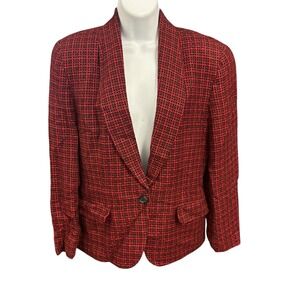 Giraffe‎ Red Tweed Blazer Women's Size 8 Single Button Career Jacket VTG